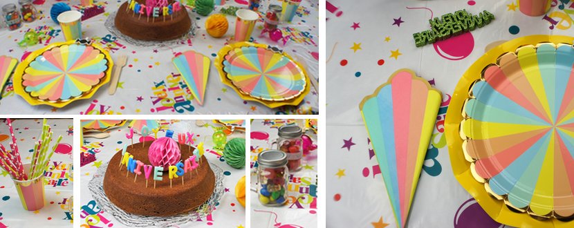 Deco de table multicolore pour un anniversaire enfant
